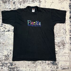 VTG Y2K Florida Miami Beach Embroidered Single Stitch Black Men's XL T-Shirt